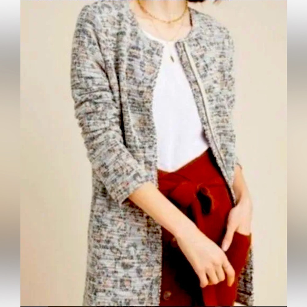 ANTHROPOLOGIE SCANDI MINIMALIST TWEED LONGLINE ZIPPER CARDIGAN POCKETS SMALL EUC - Picture 3 of 12